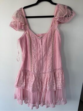 LoveShackFancy Pink Lace & Tulle Mini Dress